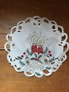 Nachlass kleine runde creme bestickte Weihnachtskerzen Glocken & Beeren Urlaub  - Bild 1 von 7