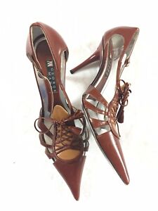 GEORGE MANG  MADE IN ITALY GORGEOUS BROWN STRAPPY SANDALS SZ-37 1/2