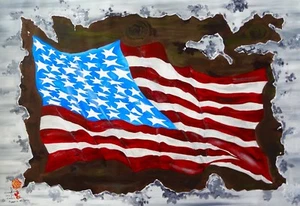 American Flag PAINTING "AMERICA WE LOVE" Original by Artist ORIGINAL . COA - Picture 1 of 11
