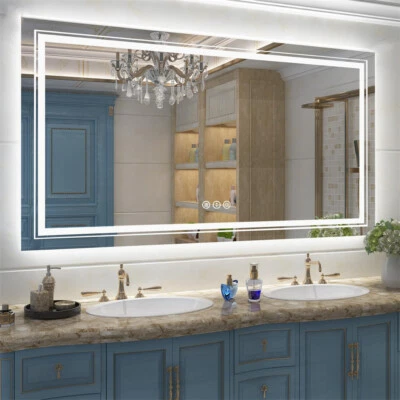 Upgraded Rectangular LED Bathroom Mirror Makeup Mirrors Anti-fog Aluminum Frame - Image 1 of 4