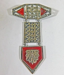 Vintage Brooch France w/ Dual French Silver Mark & Carnelian c'40s - Picture 1 of 5