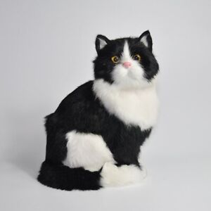 Lovely Simulation Black & White Cats Plush Toy Home Stuffed Animal Doll Gift