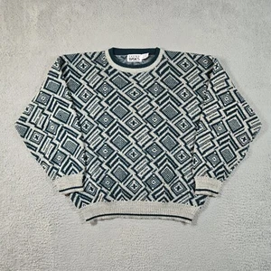 Trend Basics Sweater Men XL Teal/Gray/White Geometric Pattern Crewneck L/S VTG - Picture 1 of 8