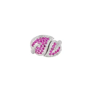Beautiful Two Leaf Design 2.20 TCW Lab-Created Ruby & White Sapphire Pave Ring - Picture 1 of 7