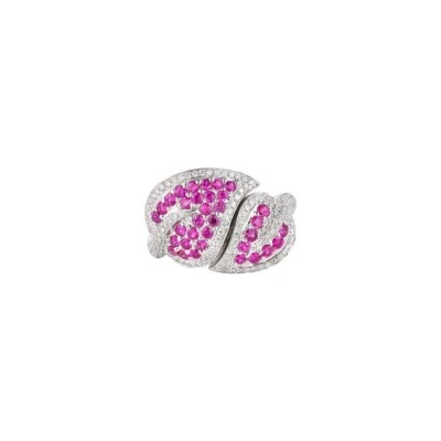 Beautiful Two Leaf Design 2.20 TCW Lab-Created Ruby & White Sapphire Pave Ring - Image 1 of 4