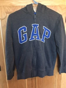 GAP boys XL/Charcoal with blue Lettering full zip hooded sweat shirt-EC - Picture 1 of 3