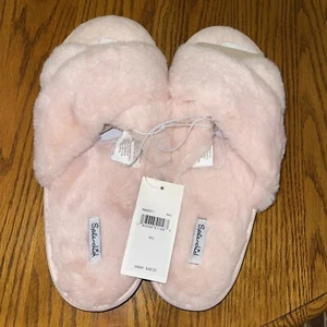 Splendid Fluffy Faux Fur Crisscross Peep Toe Slippers in Crystal Pink Size M/L - Picture 1 of 5