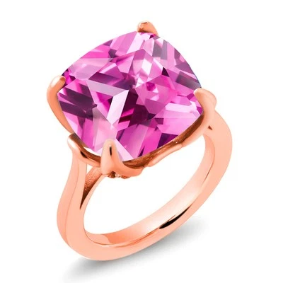 Anillo de plata enchapado en oro rosa de 18 quilates con topacio blanco de zafiro creado rosa de 14,60 quilates Foto 1 de 4