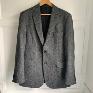M&S Herringbone Moon Tweed Blazer Mens 42 L Grey Pure Wool Sports Coat Jacket - Picture 1 of 13