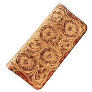 Handmade Leather Carving Long Wallet, Long Wallet, Hand-carved, Leather Carvi... - Picture 1 of 6