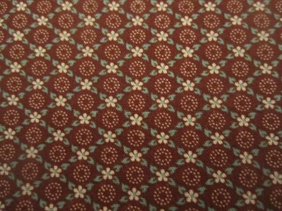 Cotton Fabric Small Prairie Floral Brown Acqua Joan Kessler Concord 1yd 29" x 44 - Image 1 of 4