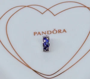 'New 100% Genuine Authentic Pandora Silver Blue Pavé Clip Charm 791817NSBMX' - Picture 1 of 6
