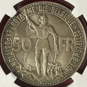 1935 NGC MS-66 Belgium Silver 50 Francs Railway-French Coin Alignment. #297. - Picture 1 of 4