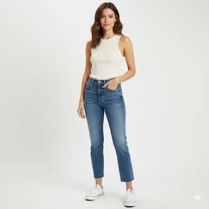 Pantalones de mezclilla Levi's Premium Wedgie rectos para mujer 27 azul tiro alto corto dobladillo crudo - Imagen 1 de 10