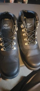 Black Leather Timberland Boots Women 7 Boys 5.5 - Picture 1 of 6