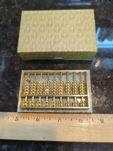 Miniature Brass Abacus Metal Pocket Office Desk Paperweight Vintage In Box - Picture 1 of 4