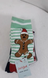 Cat & Jack M Graphic Gingerbread Man / Polka Dots Christmas Crew Socks 4 pair - Picture 1 of 24