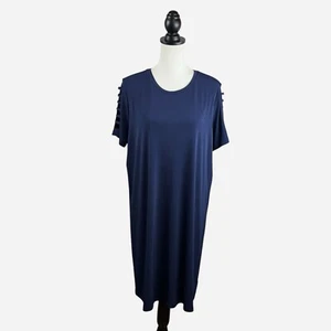 Michael Kors Womens Shift Dress XL Ladder Sleeve Knee Length True Navy NEW - Picture 1 of 11