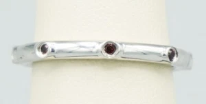 Ladies Sterling Silver Red CZ Bezel Set Band Size 8 **STACKABLE** 238 - Picture 1 of 3