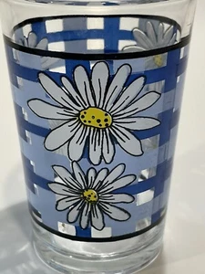 Daisy Blue Plaid Juice Glass KIG Indonesia Vintage Mid Century - Picture 1 of 7