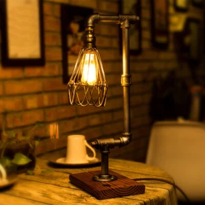 Steampunk Pipe Table Lamp Industrial 1 Bulb Reading Light for Bedside Lighting - Picture 1 of 7