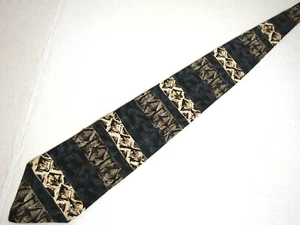 Vtg Henry Grethel Mens Necktie Tie Grey Brown Geometric Striped Silk 59" Career - Picture 1 of 4