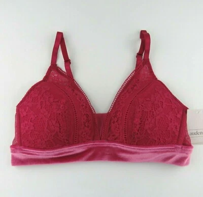  Auden Women's Lightly Lined Lace Cup Bralette with Velour Band Size Small - Image 1 of 4