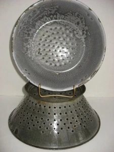 Vintage Antique Enamelware Gray Mottled Strainers Lot of 2  11" and 9 3/4" - Picture 1 of 8