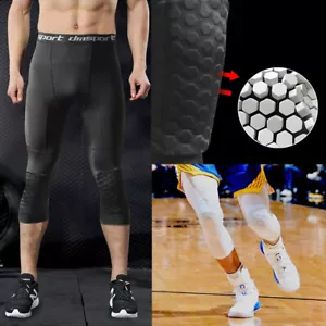 Men's Knee Pads Protector Leggings 3/4 Compression Basketball Sports Tight Pants - Picture 1 of 14