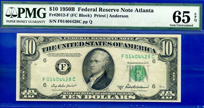 1950C $10 Federal Reserve Note PMG 65EPQ top pop 1/0 finest FC Block Fr 2012-F - Image 1 of 3