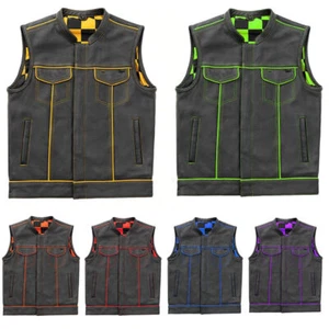 Men's Biker Vest - Hunt Club Real Leather Diamond Quilted Motorcycle Jacket - Picture 1 of 17