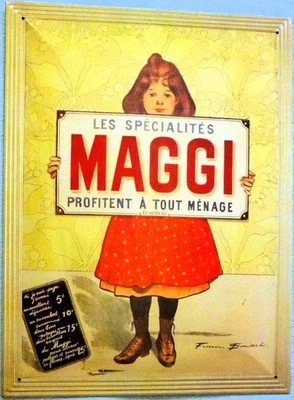 PLAQUE PUB MAGGI les spécialités profitent à tout ménage illustration F BOUISSET - Photo 1/4