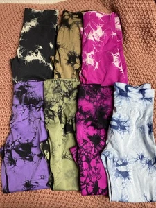 7 Pack Womens Tie Dye Leggings High Waist Tummy Control Butt Lift Size Large - Picture 1 of 12