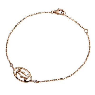 Pulsera Cartier Doble C Logo 2P Diamante Oro Rosa 18K Cadena 15.5-18cm Foto 1 de 4