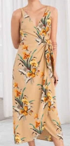 & Other Stories Women’s V-neck Wrap Midi Dress Size 0 Yellow Floral Resort - Picture 1 of 8