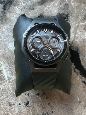 Bulova Men's Curv Chronograph Black Rubber Watch 44 MM Sapphire Glass 98A162 - Image 1 of 4