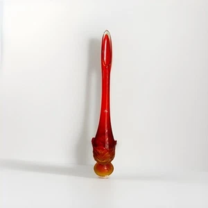 Vintage MCM Viking Glass Swung Vase Persimmon Orange Cabbage Leaf Label 24 5/8" - Picture 1 of 7