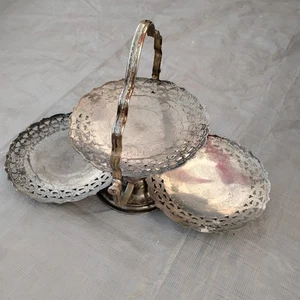 Beautiful Vintage Queen Anne 3 Tier Folding Cake Serving Stand silverplate  - Picture 1 of 9