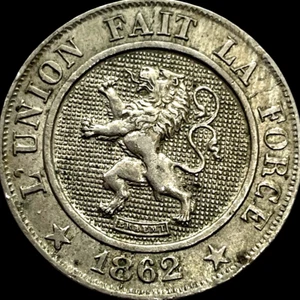 1862 Belgium 2 Centimes Copper Coin KM# 22  Leopold I Lot C5-60 - Picture 1 of 4