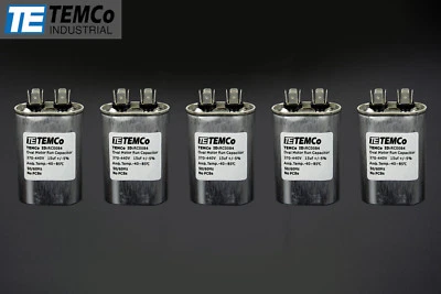 TEMCo 15 uf/MFD 370-440 VAC volts Oval Run Capacitor 50/60 Hz -Lot-5