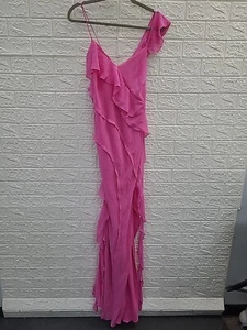 Nuevo Maxi Vestido Mango Sin Mangas Asimétrico Volantes Rosa Talla 6 - Imagen 1 de 3
