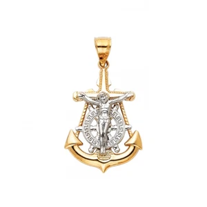 14K Gelbgold Jesus Kruzifix Anker Anhänger - Bild 1 von 1