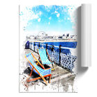 Deckchairs Brighton Beach Pier V3 Unframed Wall Art Poster Print Decor