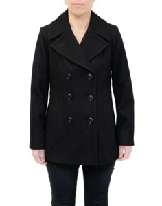 London Fog Peacoat Double Breasted Wool Blend Black Women's Size Medium - Picture 1 of 7