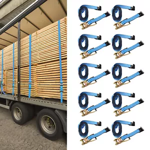 10 pezzi 2" x 30 piedi cinghie di fissaggio resistenti 11000 libbre gancio piatto cricchetto blu - Foto 1 di 18