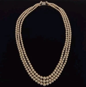 Vintage Triple Strand Faux Pearl Necklace 16" - Picture 1 of 4
