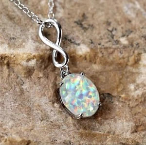 White Opal Fire Oval Pendant Sterling Silver 925 Necklace Gift Boxed (374) - Picture 1 of 9