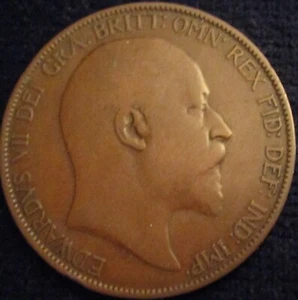 GREAT BRITAIN, EDWARD VII, PENNY 1907, BRONZE, VF. - Picture 1 of 2