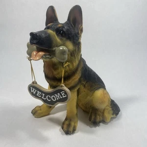German Shepard Welcome Sign Dog Statue 9” Tall Resin Figurine Indoor Outdoor - Picture 1 of 9