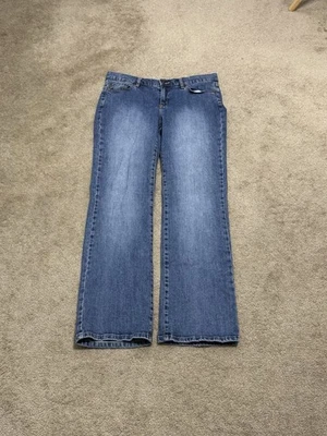 Pantalones de mezclilla rectos de tiro medio azul talla 12 Stamp 10 para mujer 5 bolsillos C93 Foto 1 de 4